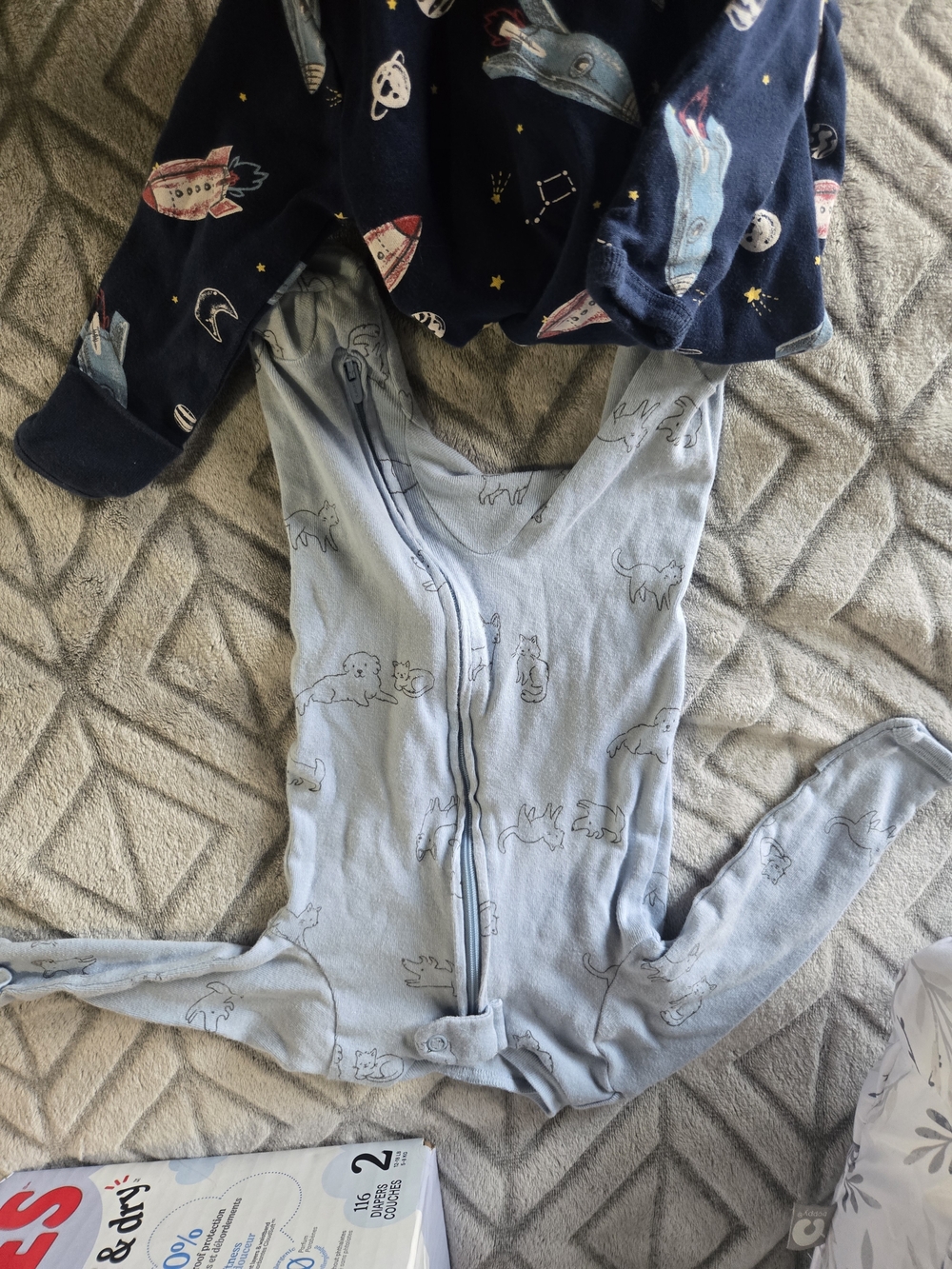 Baby Footed Sleepers - Navy Space Print & Light Blue - Picture 2 of 2